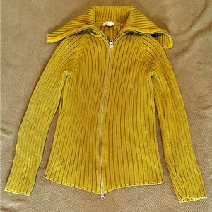 Vintage J Crew Zippered Cotton Ribbed Cardigan with Wide Collar S Pre Owned